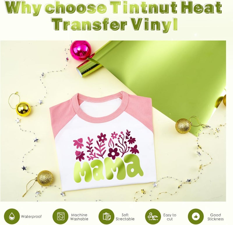 Tintnut Metallic Heat Transfer Vinyl Roll Grass Green Chrome HTV - 12"x 6 ft Foil Holographic Iron On Vinyl for DIY T-Shirts Handbags Hats Crafts - Image 3